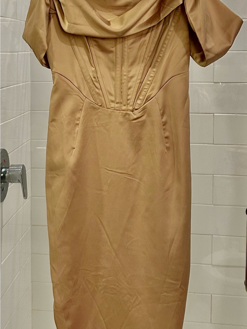 Draped Midi Dress in Camel